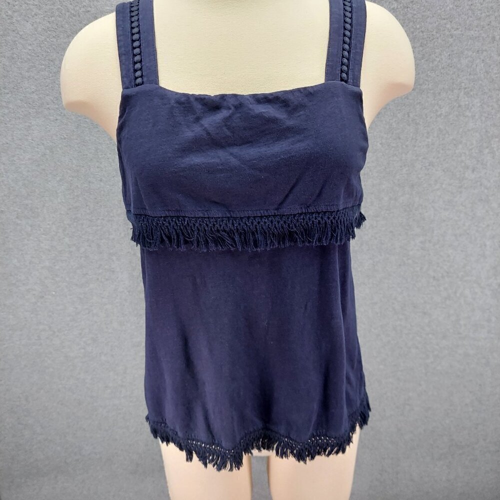 J. Crew Womens Fringe Tank Top Navy Blue Size‎ Medium